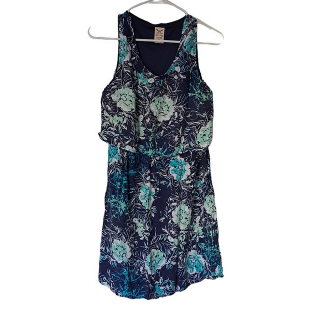 Faded Glory Sleeveless Scoop neck Mini‎ A line Dress Blue Floral Sz M 8-10